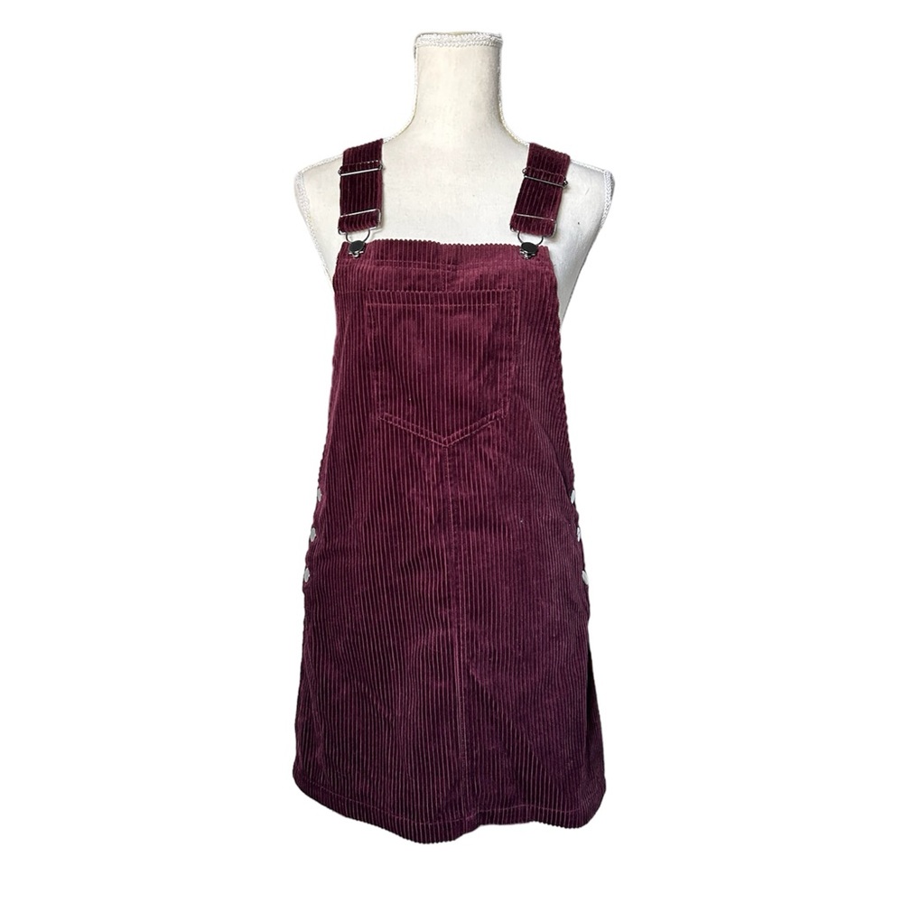 FOREVER 21 Corduroy Mini Length Overall Burgundy Strap Jumper Dress - Size S NWT